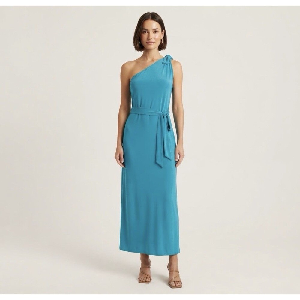 NWT Antonio Melani Teal Sea Blue Sleeveless One Shoulder Long Maxi Dress XS $89